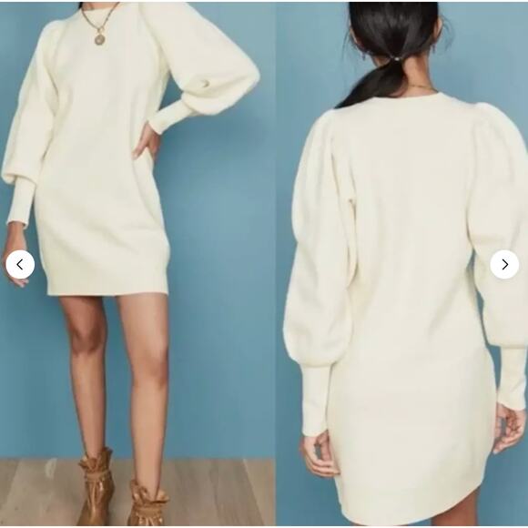 Ulla Johnson Medium M Cream Viviana Merino Wool Puff Sleeve Knit Sweater Dress - Picture 13 of 13